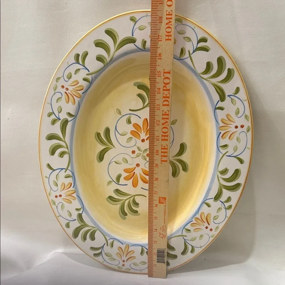 The Cellar Macy’s Handpaint Artisan Floral Oval Platter Green Orange 18 3/4 X 15
